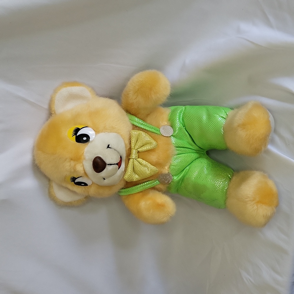 Orange Bear Green Suspenders King Plush 2002 vintage bow tie side eye teddy 13"
